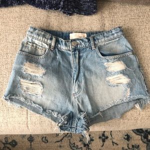 SOLD - High waisted blue jean shorts
